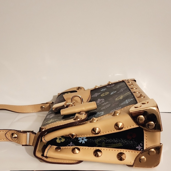 Tweedy Bow Monogram Signature Satchel Purse Bow Snap Closure Black Multicolor - Picture 3 of 11